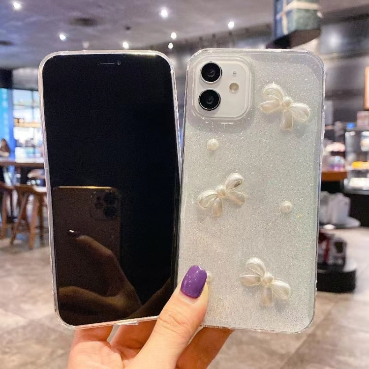 Pearl Bow Glitter Epoxy TPU Phone Case, For iPhone 17e / 16e, For iPhone 16 Pro Max, For iPhone 16 Pro, For iPhone 16 Plus, For iPhone 16, For iPhone 15 Pro Max, For iPhone 15 Pro, For iPhone 15 Plus, For iPhone 15