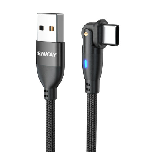 ENKAY 180 Degrees Rotating USB to Type-C 3A Fast Charging Data Cable with LED Light, 1m, 2m