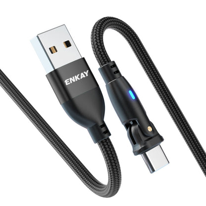 ENKAY 180 Degrees Rotating USB to Type-C 3A Fast Charging Data Cable with LED Light, 1m, 2m