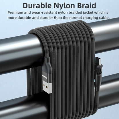 ENKAY 180 Degrees Rotating USB to Type-C 3A Fast Charging Data Cable with LED Light, 1m, 2m