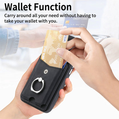 Electroplating Skin-feel Leather Ring Card Wallet Phone Case