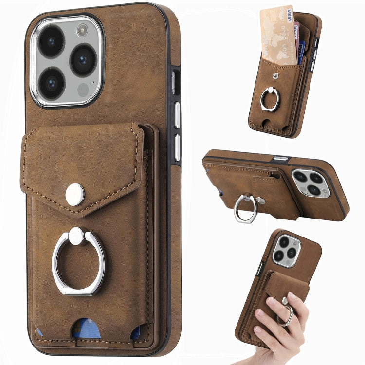 Electroplating Skin-feel Leather Ring Card Wallet Phone Case, For iPhone 14 Pro, For  iPhone 14 Pro Max