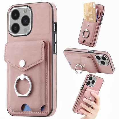 Electroplating Skin-feel Leather Ring Card Wallet Phone Case, For iPhone 14 Pro, For  iPhone 14 Pro Max