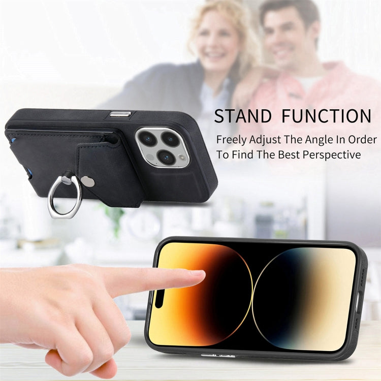 Electroplating Skin-feel Leather Ring Card Wallet Phone Case, For iPhone 14 Pro, For  iPhone 14 Pro Max