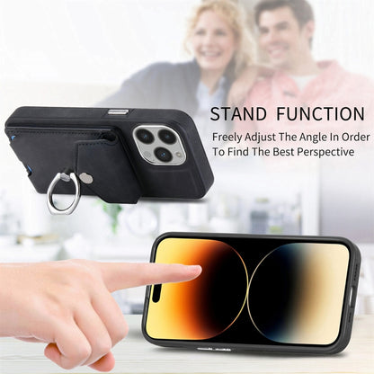 Electroplating Skin-feel Leather Ring Card Wallet Phone Case, For iPhone 14 Pro, For  iPhone 14 Pro Max