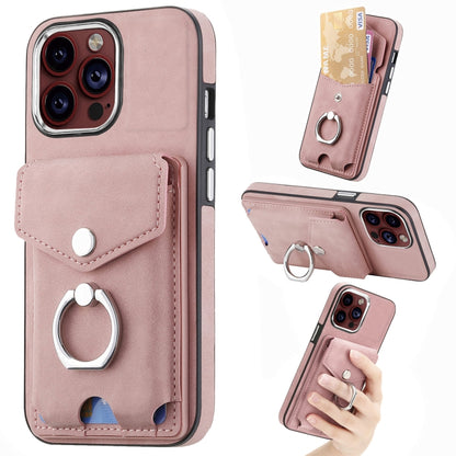 Electroplating Skin-feel Leather Ring Card Wallet Phone Case, For iPhone 15 Pro Max, For  iPhone 15 Plus, For iPhone 15 Pro, For  iPhone 15