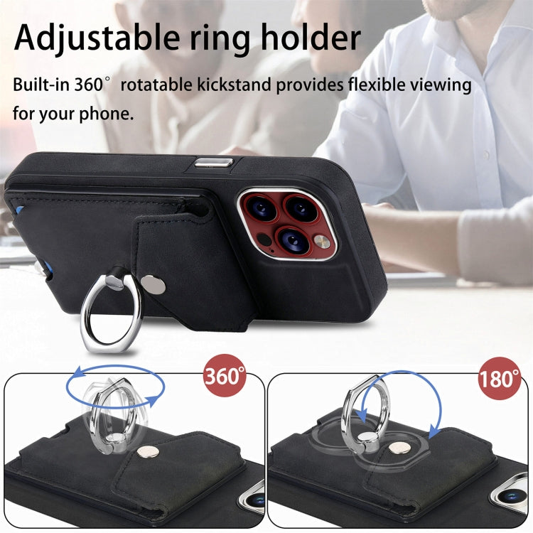 Electroplating Skin-feel Leather Ring Card Wallet Phone Case, For iPhone 15 Pro Max, For  iPhone 15 Plus, For iPhone 15 Pro, For  iPhone 15