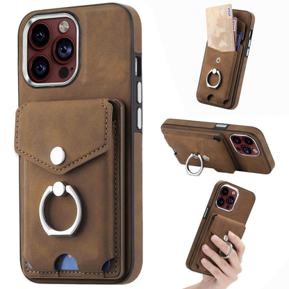 Electroplating Skin-feel Leather Ring Card Wallet Phone Case