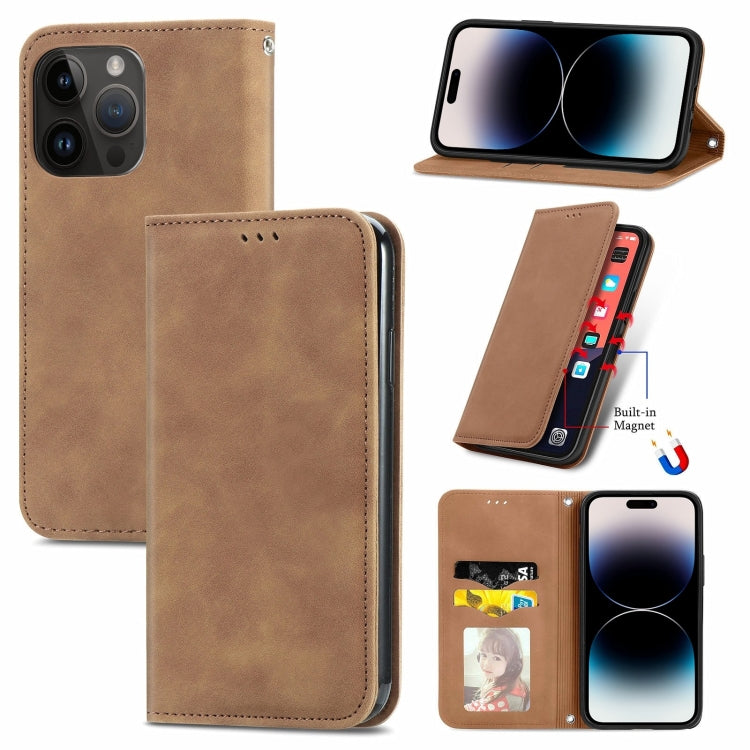 Retro Skin Feel Magnetic Leather Phone Case, For iPhone 16, For iPhone 15 Pro Max, For iPhone 15 Pro, For  iPhone 15 Plus