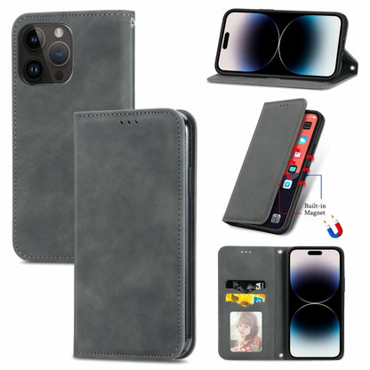 Retro Skin Feel Magnetic Leather Phone Case, For iPhone 16, For iPhone 15 Pro Max, For iPhone 15 Pro, For  iPhone 15 Plus