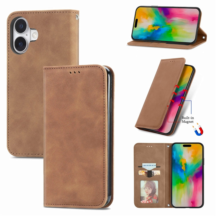 Retro Skin Feel Magnetic Leather Phone Case, For iPhone 17e / 16e, For iPhone 16 Pro Max, For iPhone 16 Pro, For iPhone 16 Plus