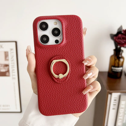 Litchi Texture Ring Holder Shockproof Phone Case