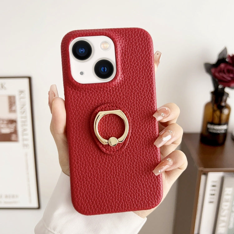 Litchi Texture Ring Holder Shockproof Phone Case, For iPhone 15