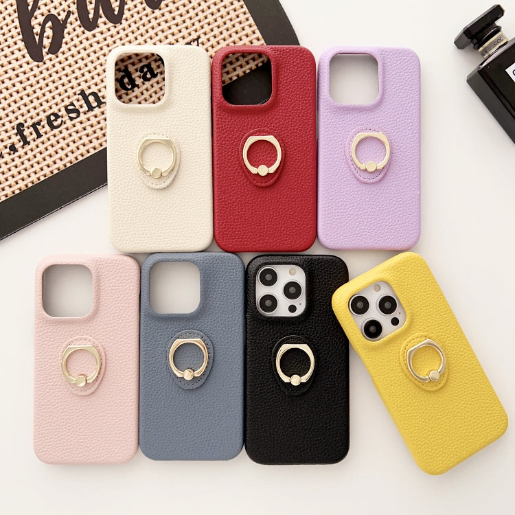 Litchi Texture Ring Holder Shockproof Phone Case, For iPhone 15