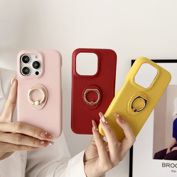 Litchi Texture Ring Holder Shockproof Phone Case, For iPhone 15