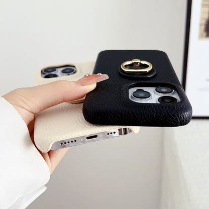 Litchi Texture Ring Holder Shockproof Phone Case, For iPhone 15