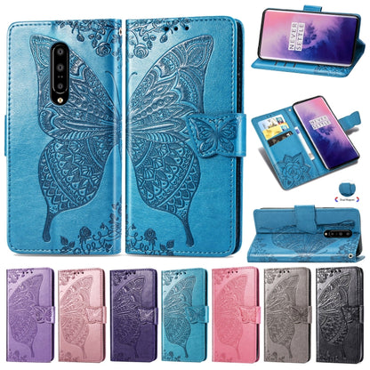 Butterfly Love Flowers Embossing Horizontal Flip Leather Case for One Plus 7 Pro with Holder & Card Slots & Wallet & Lanyard