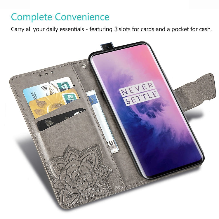 Butterfly Love Flowers Embossing Horizontal Flip Leather Case for One Plus 7 Pro with Holder & Card Slots & Wallet & Lanyard