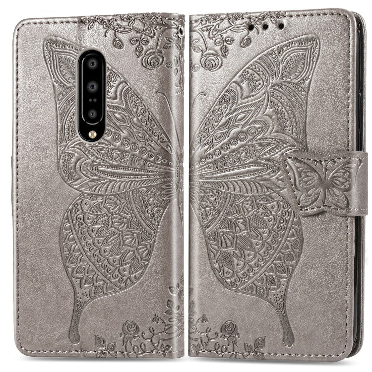 Butterfly Love Flowers Embossing Horizontal Flip Leather Case for One Plus 7 Pro with Holder & Card Slots & Wallet & Lanyard