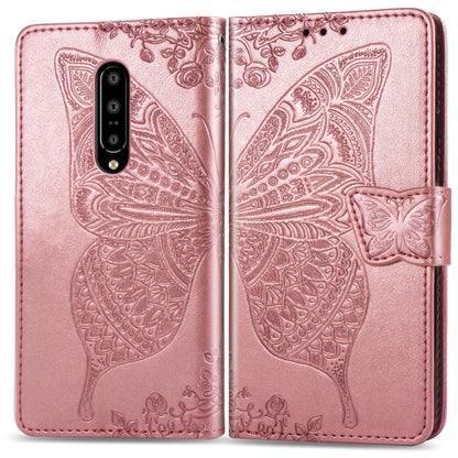 Butterfly Love Flowers Embossing Horizontal Flip Leather Case for One Plus 7 Pro with Holder & Card Slots & Wallet & Lanyard