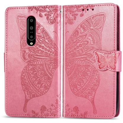 Butterfly Love Flowers Embossing Horizontal Flip Leather Case for One Plus 7 Pro with Holder & Card Slots & Wallet & Lanyard