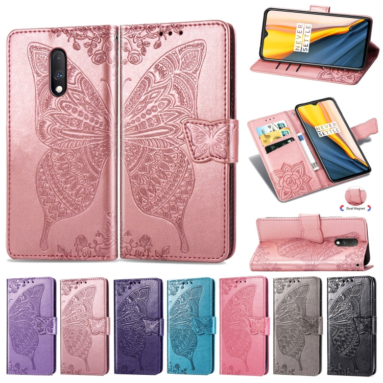 Butterfly Love Flowers Embossing Horizontal Flip Leather Case For One Plus 7  with Holder & Card Slots & Wallet & Lanyard