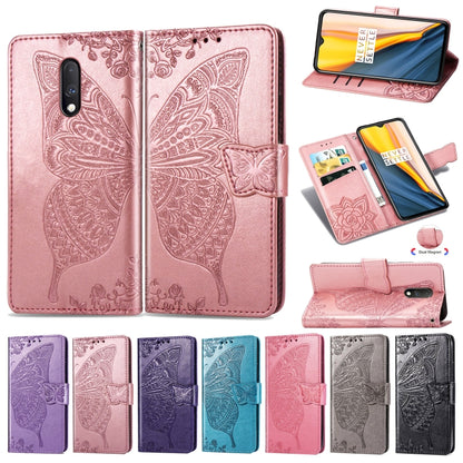 Butterfly Love Flowers Embossing Horizontal Flip Leather Case For One Plus 7  with Holder & Card Slots & Wallet & Lanyard