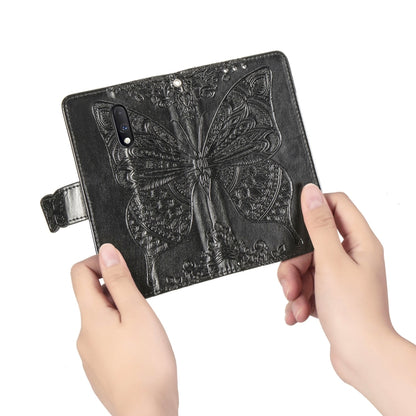 Butterfly Love Flowers Embossing Horizontal Flip Leather Case For One Plus 7  with Holder & Card Slots & Wallet & Lanyard