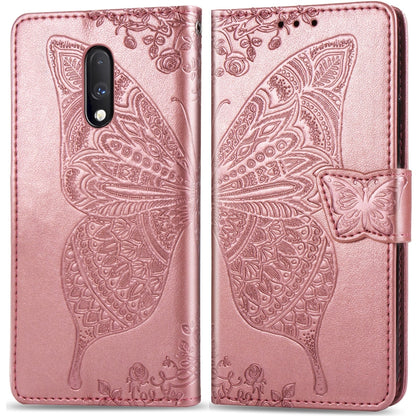 Butterfly Love Flowers Embossing Horizontal Flip Leather Case For One Plus 7  with Holder & Card Slots & Wallet & Lanyard