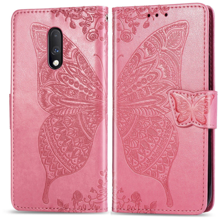 Butterfly Love Flowers Embossing Horizontal Flip Leather Case For One Plus 7  with Holder & Card Slots & Wallet & Lanyard