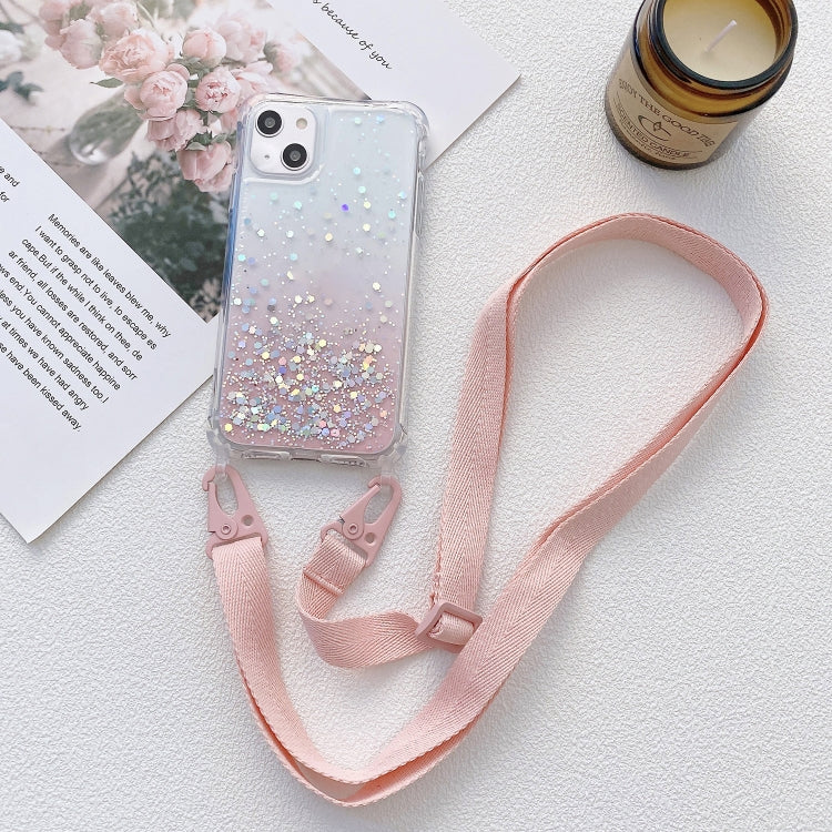 Gradient Glitter Epoxy TPU Thickened Acrylic Phone Case with Wide Lanyard