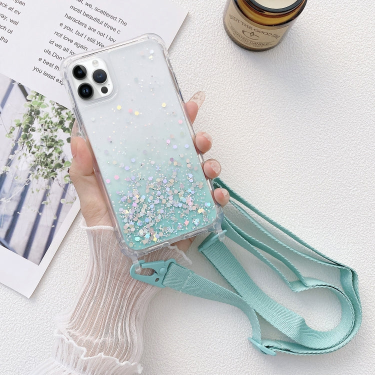 Gradient Glitter Epoxy TPU Thickened Acrylic Phone Case with Wide Lanyard