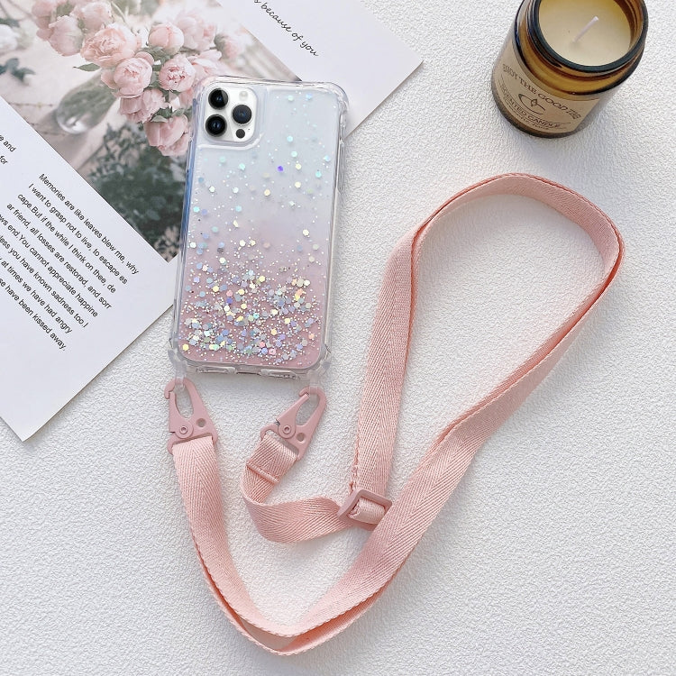 Gradient Glitter Epoxy TPU Thickened Acrylic Phone Case with Wide Lanyard