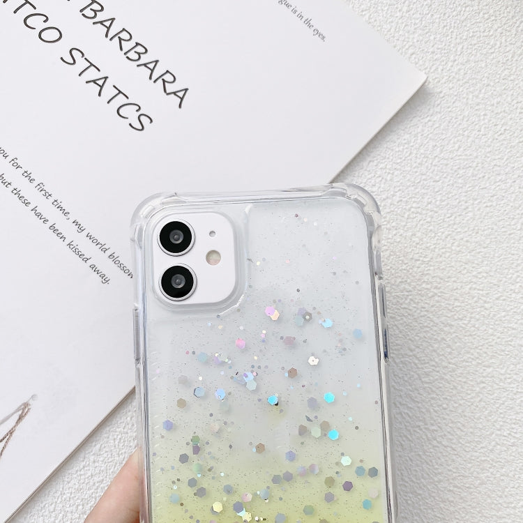 Gradient Glitter Epoxy TPU Thickened Acrylic Phone Case with Wide Lanyard, For iPhone 15 Pro Max, For iPhone 15 Pro, For iPhone 15 Plus, For iPhone 15