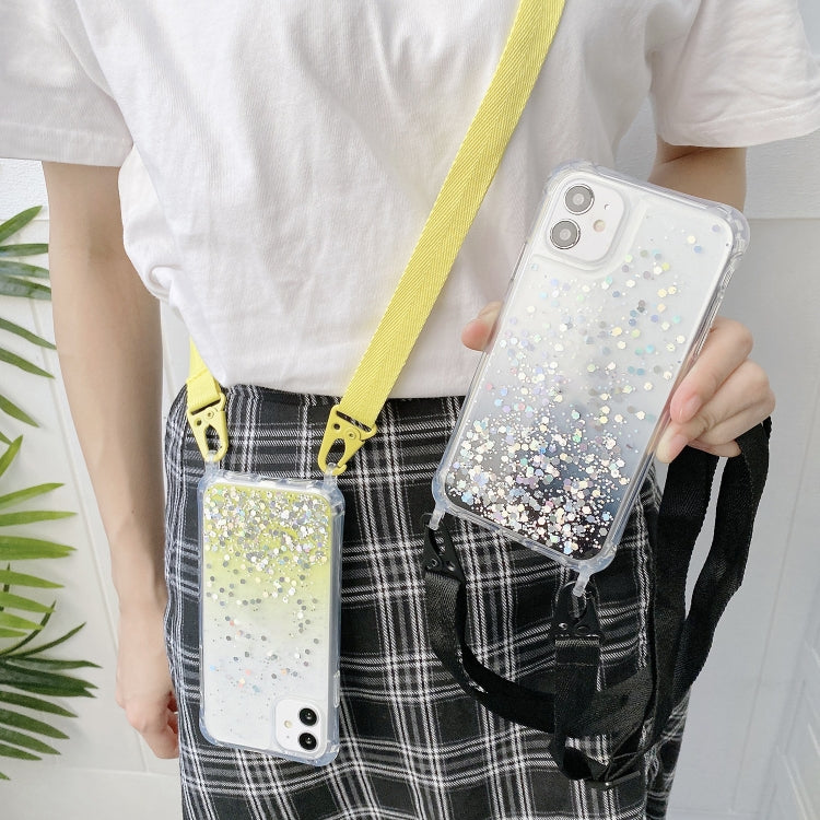 Gradient Glitter Epoxy TPU Thickened Acrylic Phone Case with Wide Lanyard