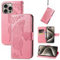Butterfly Love Flower Embossed Leather Phone Case, For iPhone 17, For iPhone Air, For iPhone 16 Pro Max