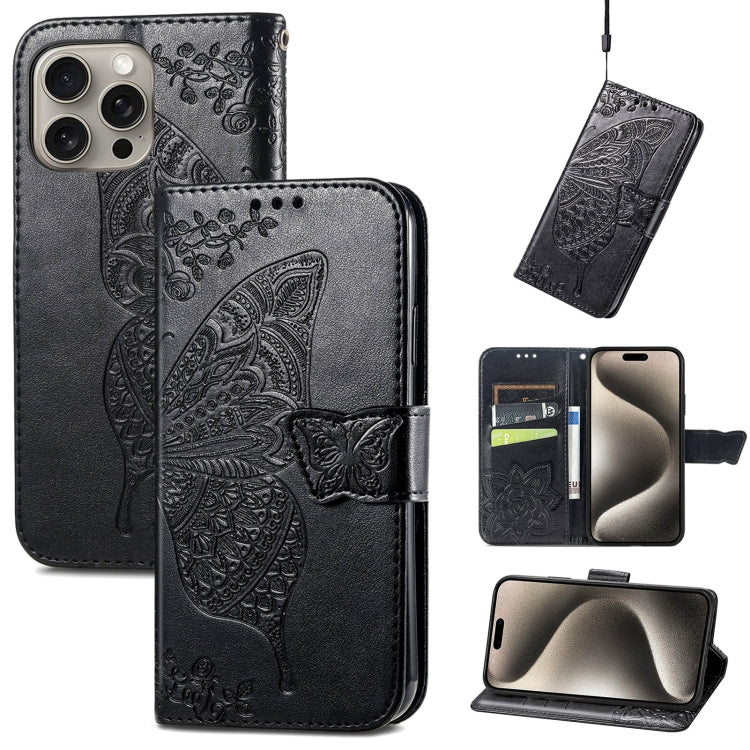 Butterfly Love Flower Embossed Leather Phone Case, For iPhone 17, For iPhone Air, For iPhone 16 Pro Max