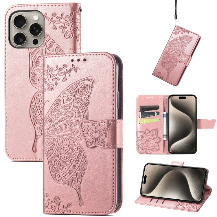 Butterfly Love Flower Embossed Leather Phone Case, For iPhone 17, For iPhone Air, For iPhone 16 Pro Max