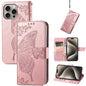 Butterfly Love Flower Embossed Leather Phone Case, For iPhone 17, For iPhone Air, For iPhone 16 Pro Max