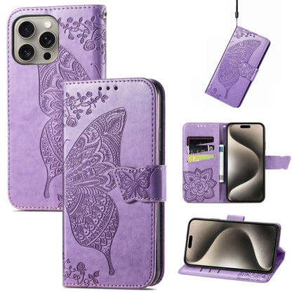 Butterfly Love Flower Embossed Leather Phone Case, For iPhone 17, For iPhone Air, For iPhone 16 Pro Max