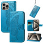 Butterfly Love Flower Embossed Leather Phone Case, For iPhone 17, For iPhone Air, For iPhone 16 Pro Max