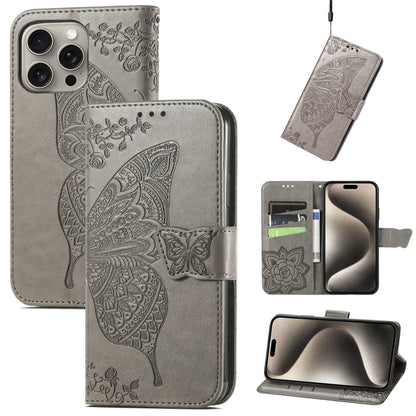 Butterfly Love Flower Embossed Leather Phone Case, For iPhone 17, For iPhone Air, For iPhone 16 Pro Max