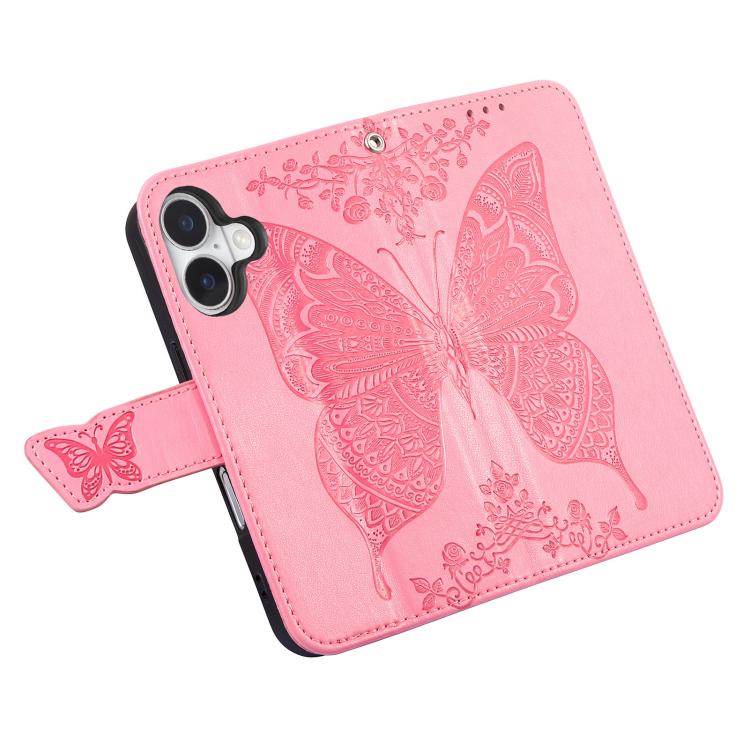 Butterfly Love Flower Embossed Leather Phone Case, For iPhone 17, For iPhone Air, For iPhone 16 Pro Max