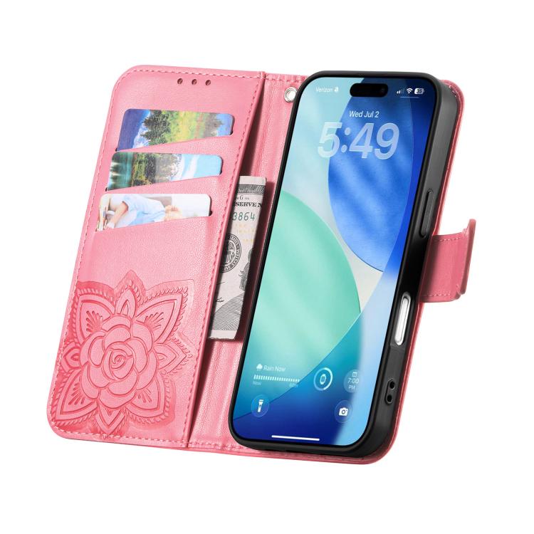 Butterfly Love Flower Embossed Leather Phone Case, For iPhone 18 Pro / 17 Pro, For IPhone 18 Pro Max / 17 Pro Max, For iPhone 17e / 16e