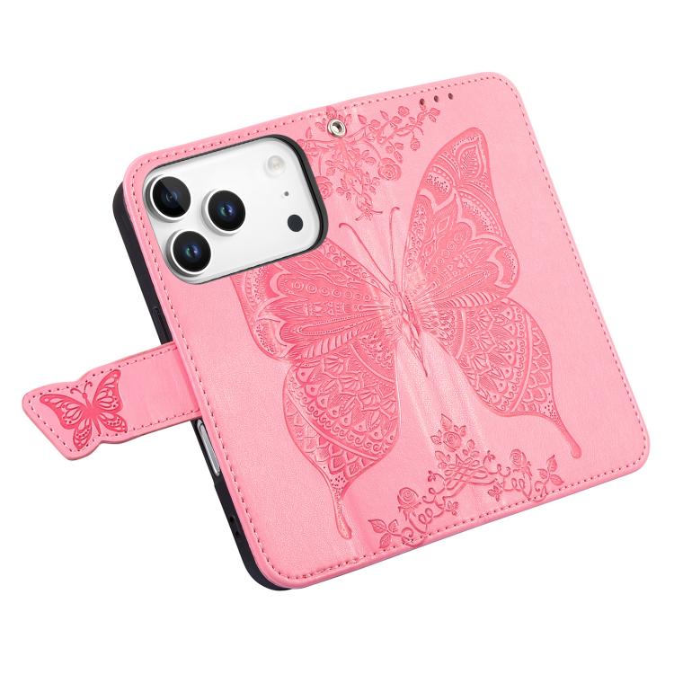 Butterfly Love Flower Embossed Leather Phone Case, For iPhone 18 Pro / 17 Pro, For IPhone 18 Pro Max / 17 Pro Max, For iPhone 17e / 16e