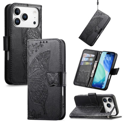 Butterfly Love Flower Embossed Leather Phone Case, For iPhone 18 Pro / 17 Pro, For IPhone 18 Pro Max / 17 Pro Max, For iPhone 17e / 16e