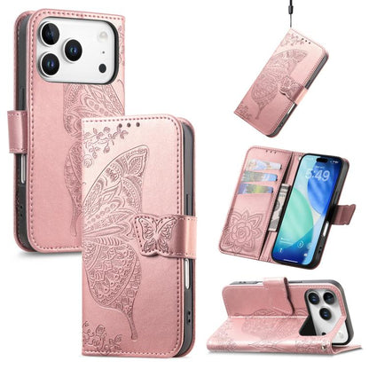 Butterfly Love Flower Embossed Leather Phone Case, For iPhone 18 Pro / 17 Pro, For IPhone 18 Pro Max / 17 Pro Max, For iPhone 17e / 16e