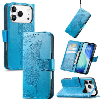 Butterfly Love Flower Embossed Leather Phone Case, For iPhone 18 Pro / 17 Pro, For IPhone 18 Pro Max / 17 Pro Max, For iPhone 17e / 16e