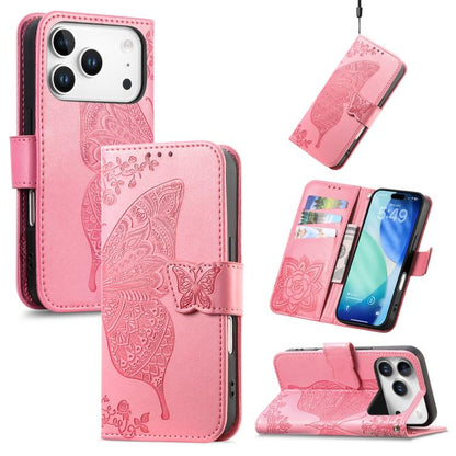 Butterfly Love Flower Embossed Leather Phone Case, For iPhone 18 Pro / 17 Pro, For IPhone 18 Pro Max / 17 Pro Max, For iPhone 17e / 16e