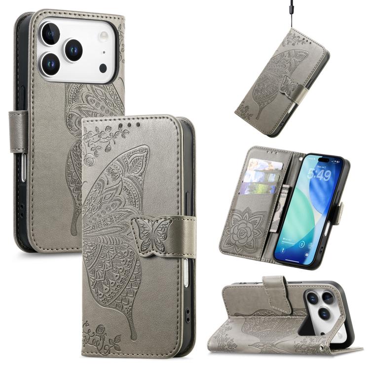 Butterfly Love Flower Embossed Leather Phone Case, For iPhone 18 Pro / 17 Pro, For IPhone 18 Pro Max / 17 Pro Max, For iPhone 17e / 16e